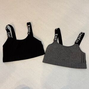 Bebe Activewear Ribbed‎ Y2K Sports Bra Bundle Size Medium Black & Gray Logo